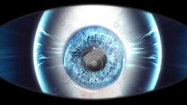 3D渲染了人眼的动画。计算机视觉和机器学习的概念，全息图眼
